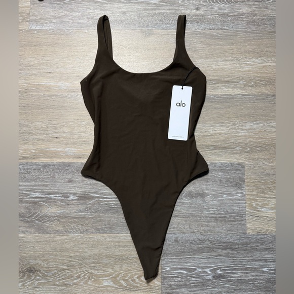 ALO Yoga Tops - ALO Yoga Mesh Sheer Illusion Bodysuit - Espresso